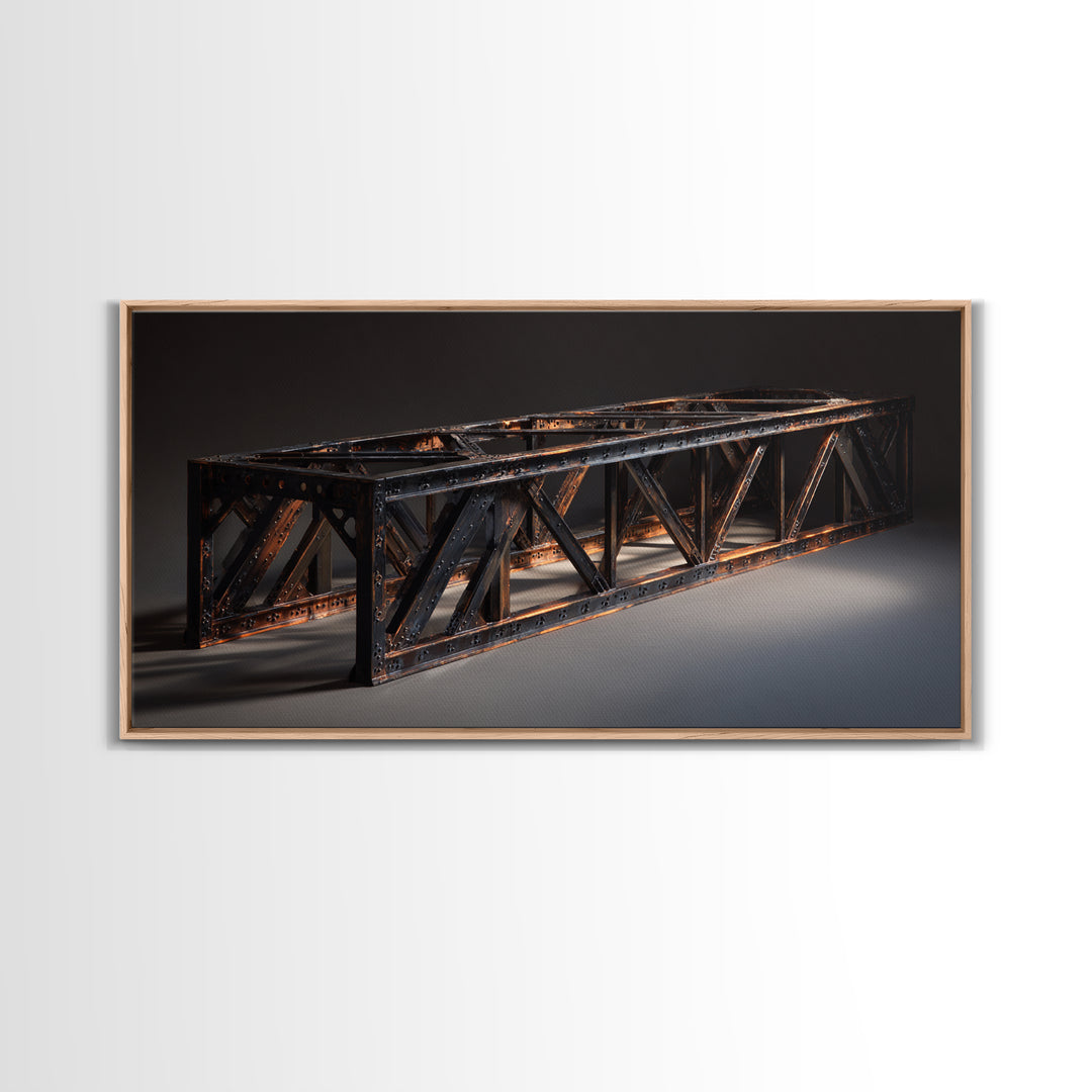 Steel Bridge Truss Framed Canvas Print, Industrial Art, Wall Hanging, Living Room Decor, Watercolor Art, Foundry, IND-2x1-23