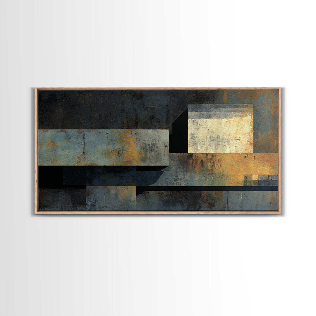 Concrete Wall Abstract Framed Canvas Print, Industrial Art, Printable Art, Living Room Decor, Abstract Art, Foundry, IND-2x1-29