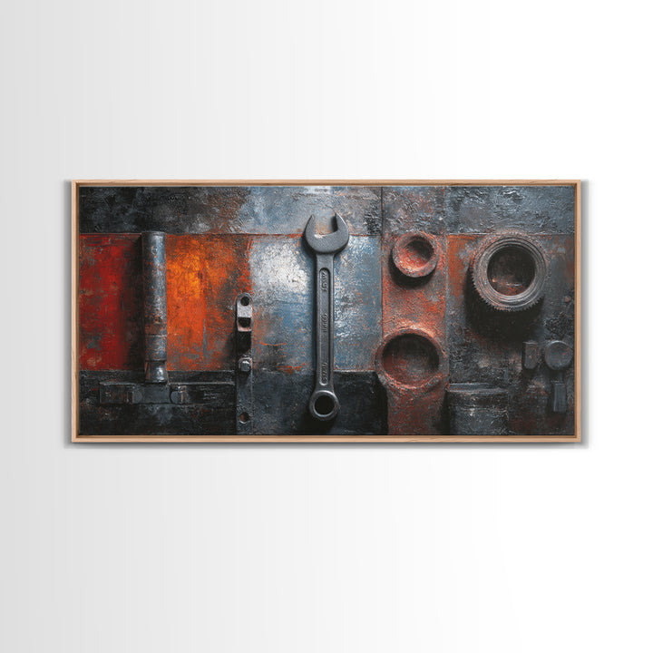 Riveted Metal Panel Texture Study Framed Canvas Print, Industrial Art, Wall Art, Living Room Decor, Fine Art, Foundry, IND-2x1-42
