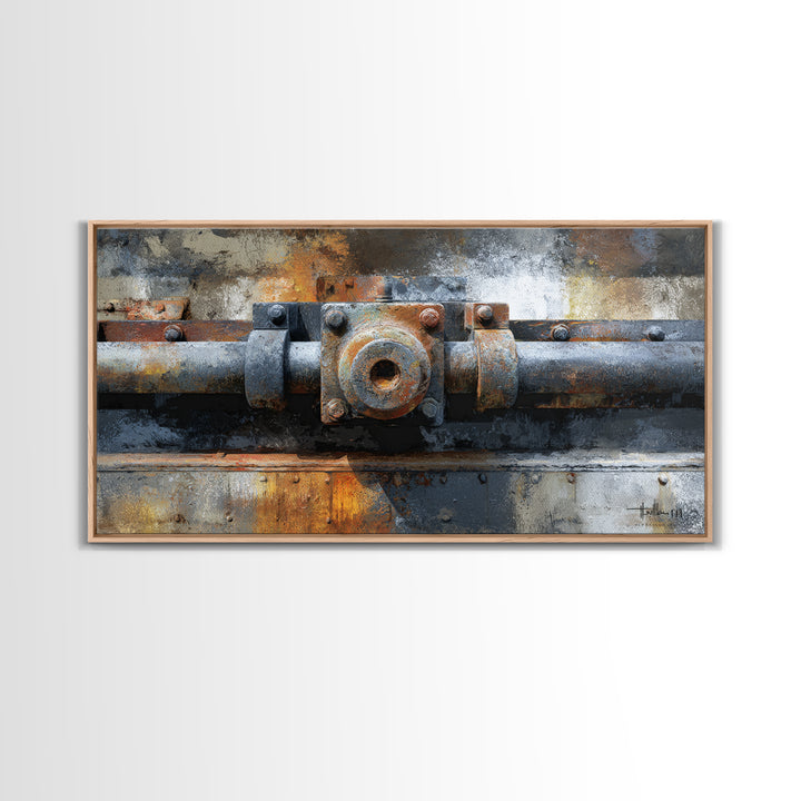 Urban Rail Yard Framed Canvas Print, Industrial Art, Metal Art, Living Room Decor, Abstract Art, Foundry, Gallery Decor, IND-2x1-65