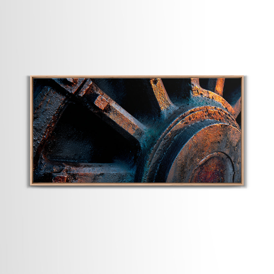 Steam Locomotive Wheel Closeup Canvas Print, Industrial Art, Abstract Art, Living Room Decor, Watercolor Art, Foundry, IND-2x1-98