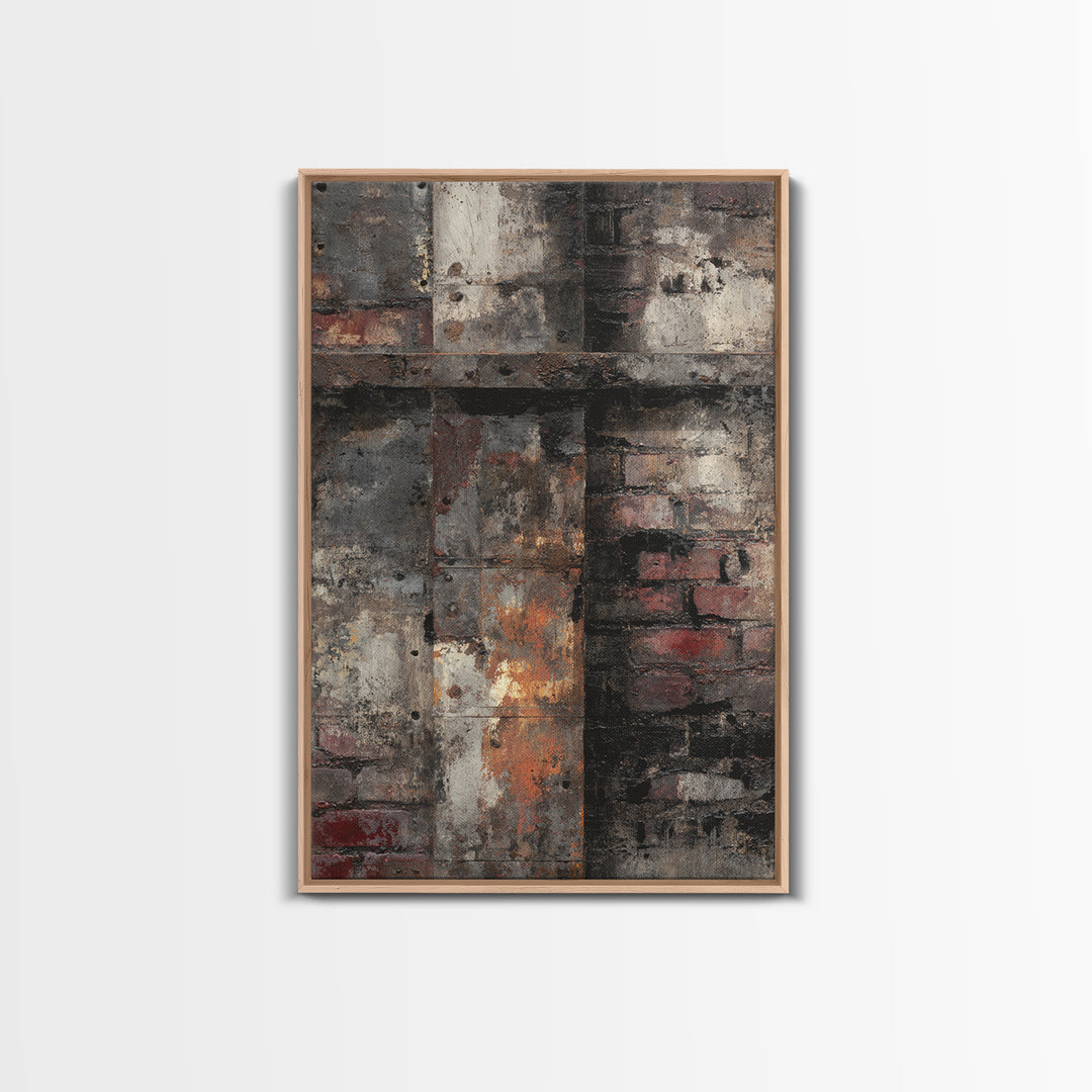 Exposed Brick Texture Abstract Framed Canvas Print, Industrial Art, Printable Art, Living Room Decor, Fine Art, Foundry, IND-2x3-12