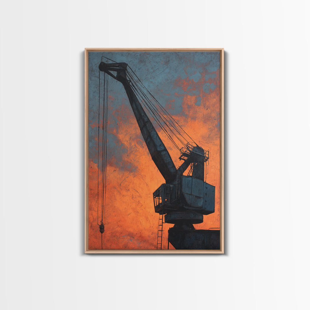 Warehouse Crane Silhouette Canvas Print, Industrial Art, Original Painting, Living Room Decor, Fine Art, Foundry, Large Art, IND-2x3-15