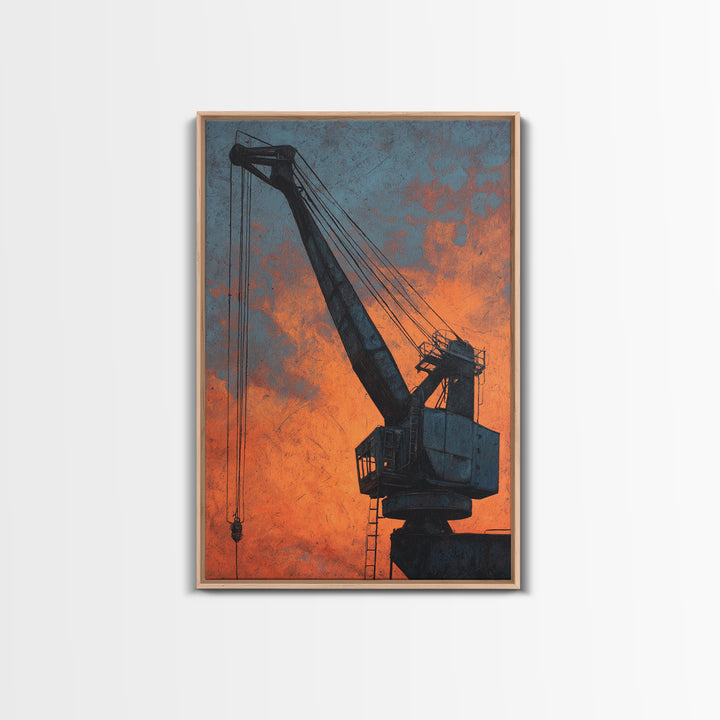 Warehouse Crane Silhouette Canvas Print, Industrial Art, Original Painting, Living Room Decor, Fine Art, Foundry, Large Art, IND-2x3-15