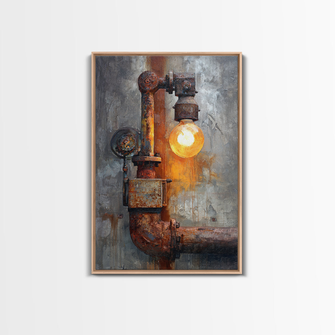 Industrial Lamp with Warm Glow Canvas Print, Industrial Art, Abstract Art, Living Room Decor, Fine Art, Foundry, Bauhaus Poster, IND-2x3-31