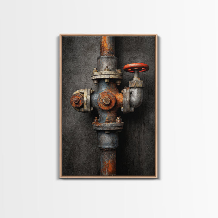 Metal Pipes and Valves as Graphic Composition Canvas Print, Industrial Art, Printables, Living Room Decor, Fine Art, Foundry, IND-2x3-40