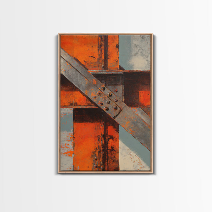 Steel Beams Crossing Like Abstract Lines Canvas Print, Industrial Art, Dining Room Wall Art, Living Room Decor, Abstract Art, IND-2x3-49