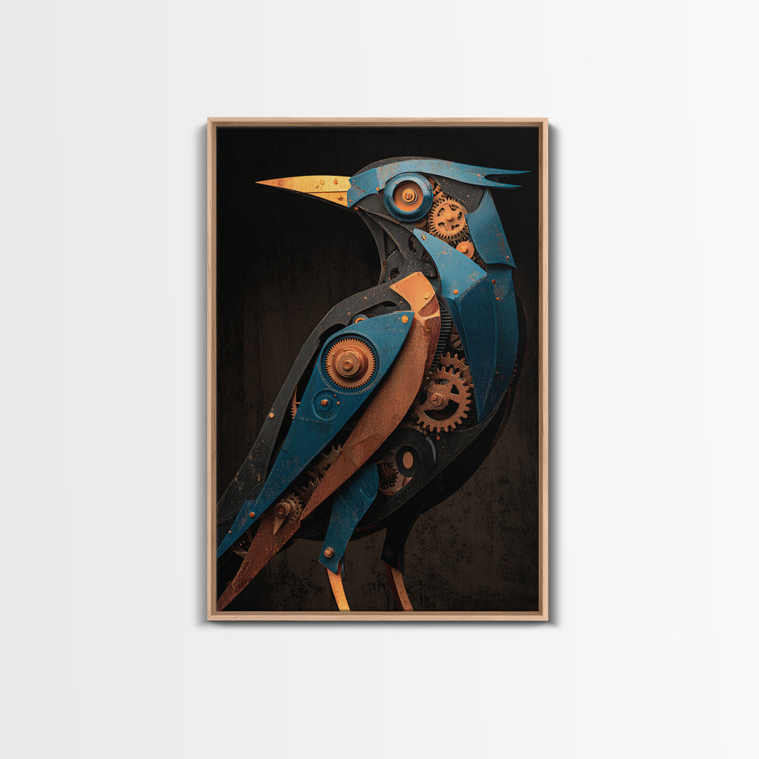 Mechanical Bird Made from Gears Framed Canvas Print, Industrial Art, Metal Art, Living Room Decor, Oil Painting, Foundry, IND-2x3-51