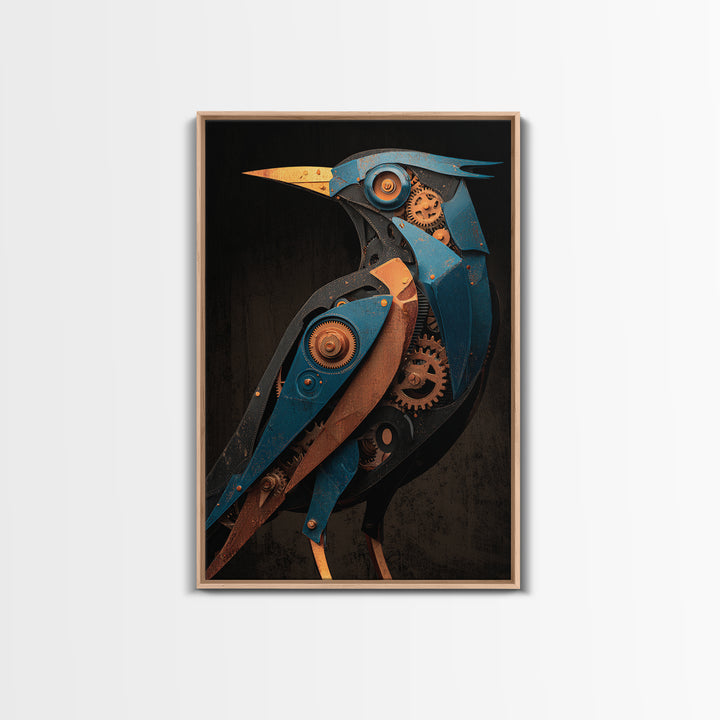 Mechanical Bird Made from Gears Framed Canvas Print, Industrial Art, Metal Art, Living Room Decor, Oil Painting, Foundry, IND-2x3-51