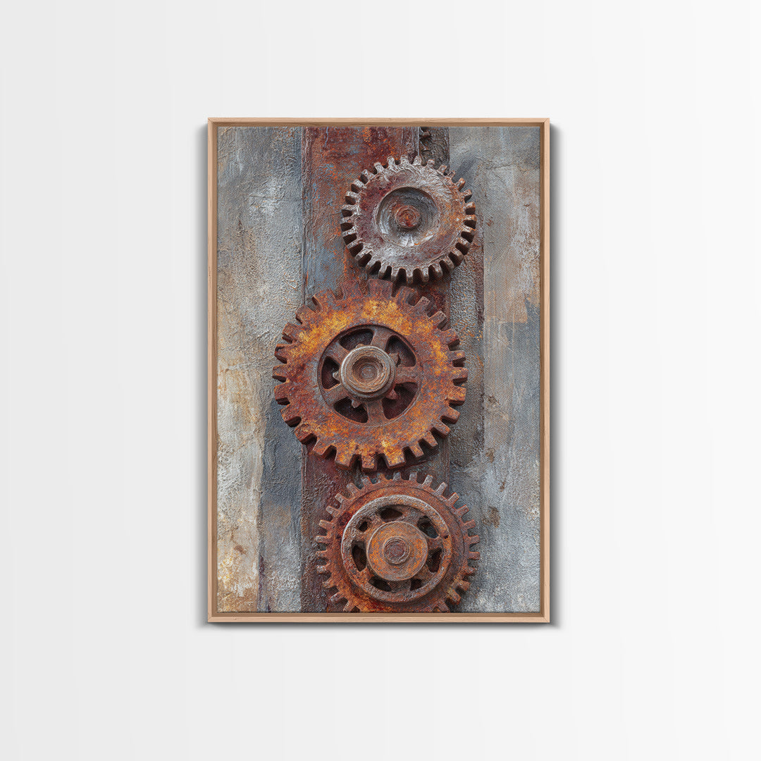 Rusted Gears Arranged as Sculptural Still Life Canvas Print, Industrial Art, Black and White Art, Living Room Decor, Foundry, IND-2x3-57