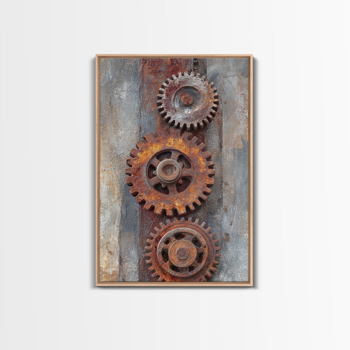 Rusted Gears Arranged as Sculptural Still Life Canvas Print, Industrial Art, Black and White Art, Living Room Decor, Foundry, IND-2x3-57