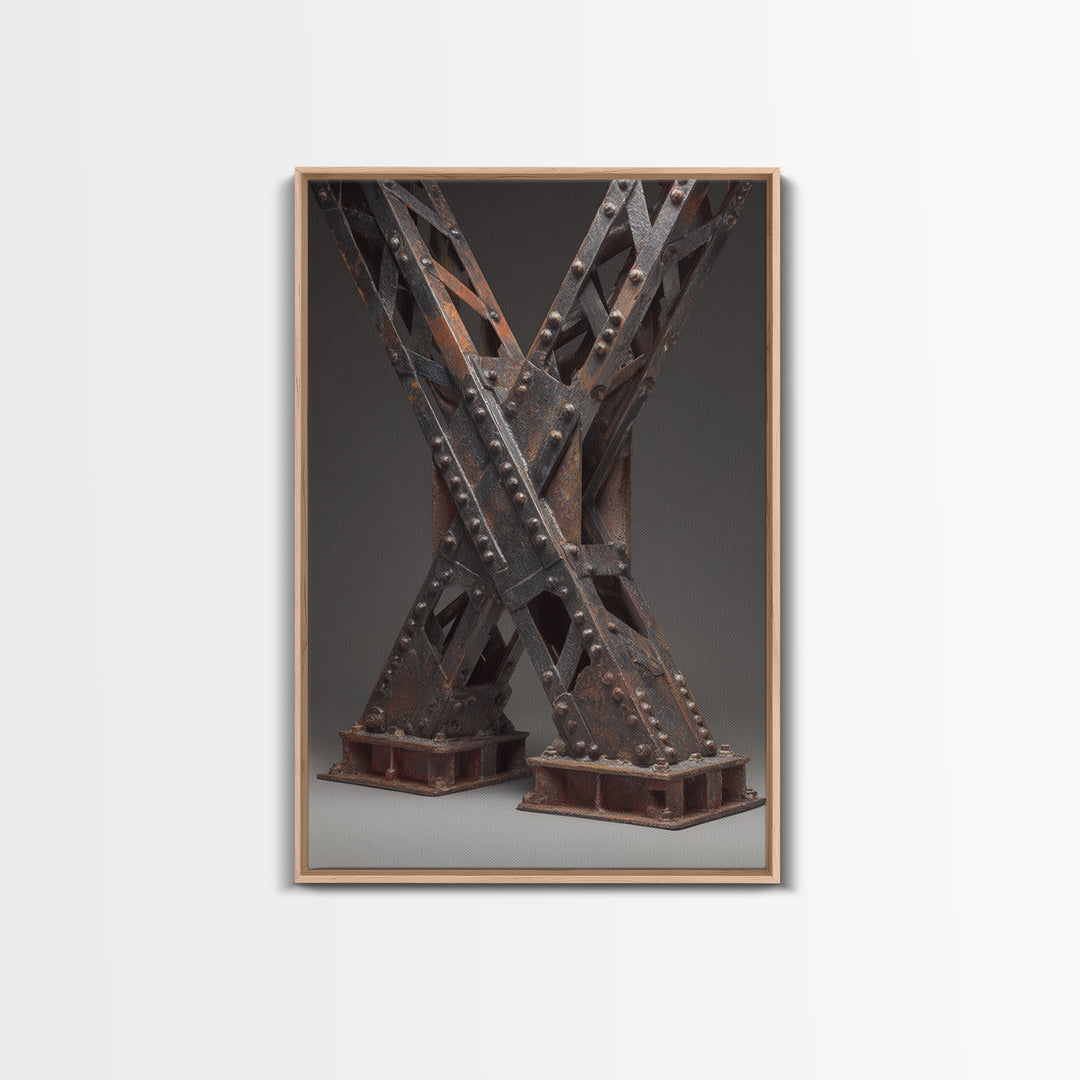 Steel Bridge Truss Framed Canvas Print, Industrial Art, Bauhaus Poster, Living Room Decor, Oil Painting, Foundry, IND-2x3-59