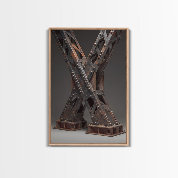 Steel Bridge Truss Framed Canvas Print, Industrial Art, Bauhaus Poster, Living Room Decor, Oil Painting, Foundry, IND-2x3-59