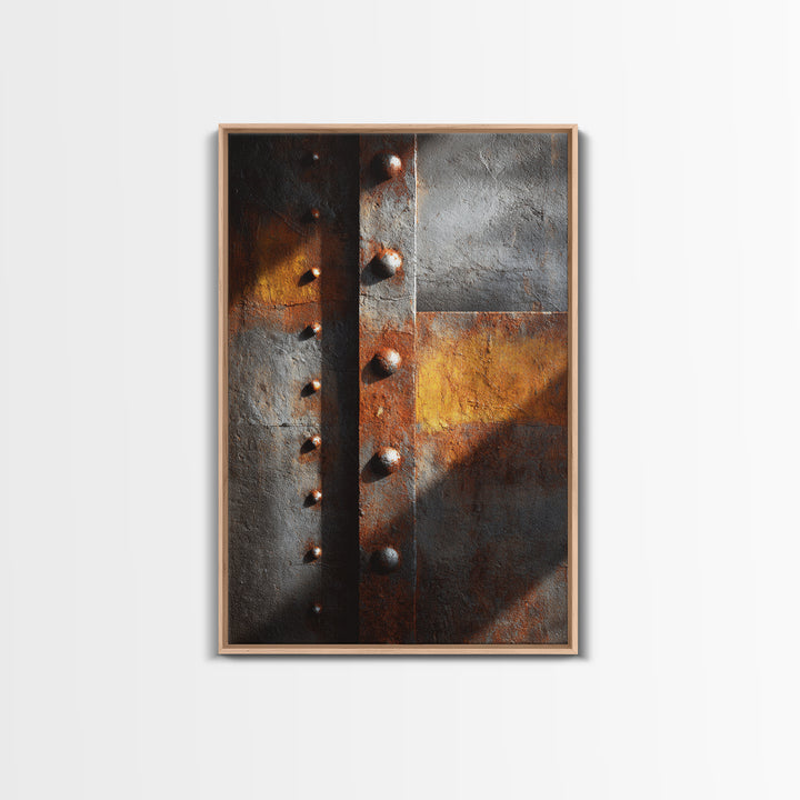 Riveted Metal Panel Texture Study Framed Canvas Print, Industrial Art, Wall Decor, Living Room Decor, Fine Art, Foundry, IND-2x3-6