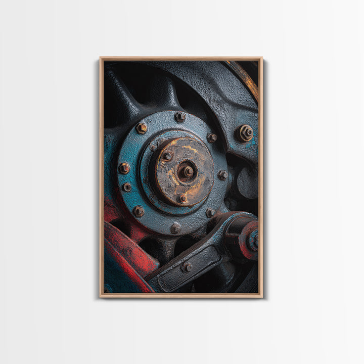 Steam Locomotive Wheel Closeup Canvas Print, Industrial Art, Black and White Wall Art, Living Room Decor, Abstract Art, Foundry, IND-2x3-62