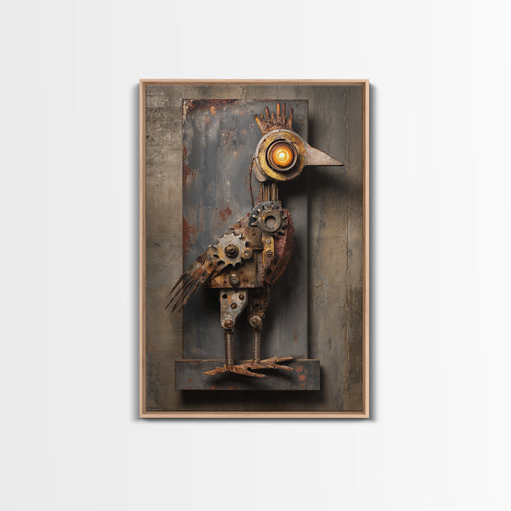 Mechanical Bird Made from Gears Framed Canvas Print, Industrial Art, Texas Art, Living Room Decor, Fine Art, Foundry, IND-2x3-75