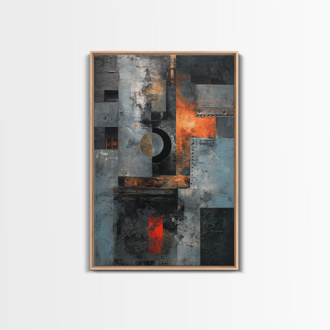 Abstract Smoke and Steel Shapes Framed Canvas Print, Industrial Art, Luxury Decor, Living Room Decor, Abstract Art, Foundry, IND-2x3-8