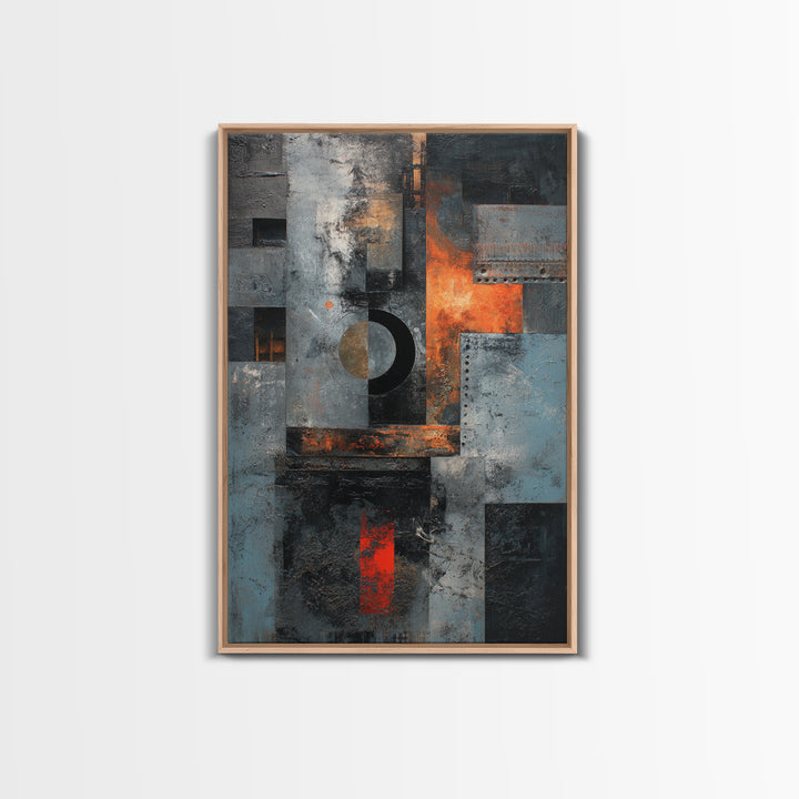 Abstract Smoke and Steel Shapes Framed Canvas Print, Industrial Art, Luxury Decor, Living Room Decor, Abstract Art, Foundry, IND-2x3-8
