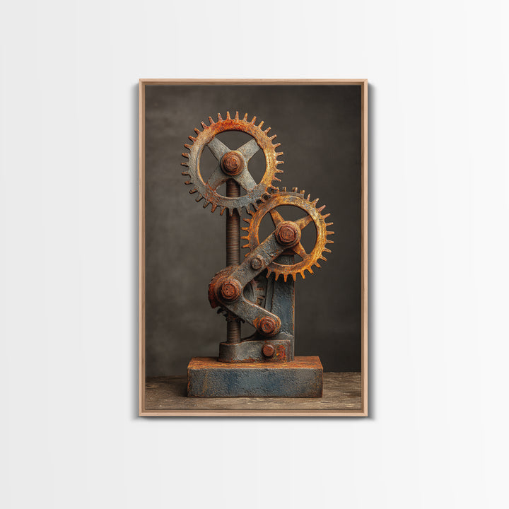 Rusted Gears Arranged as Sculptural Still Life Canvas Print, Industrial Art, Black and White Art, Living Room Decor, Foundry, IND-2x3-81