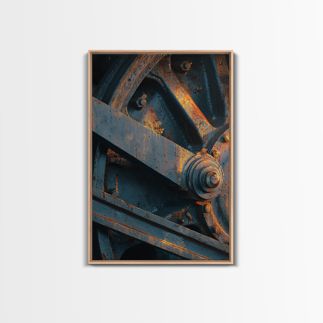 Steam Locomotive Wheel Closeup Canvas Print, Industrial Art, Black and White Wall Art, Living Room Decor, Abstract Art, Foundry, IND-2x3-86