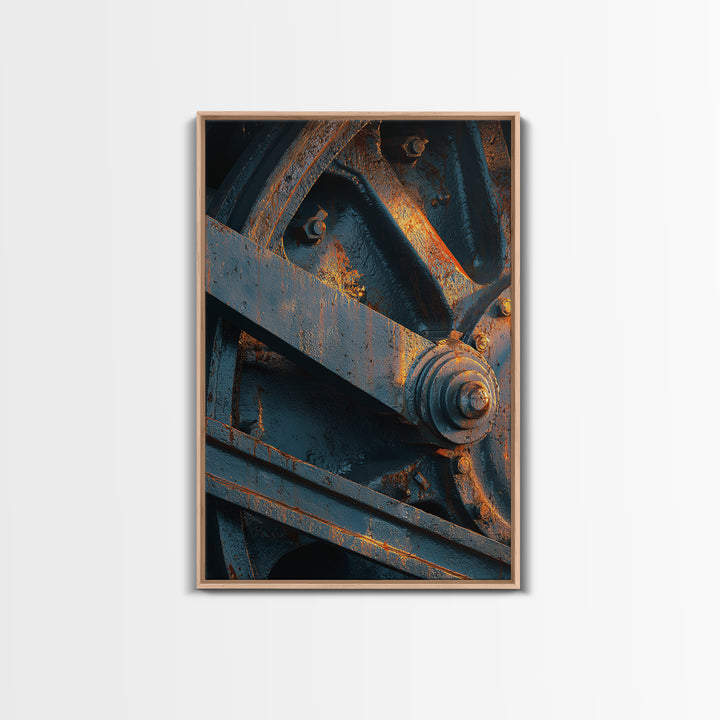 Steam Locomotive Wheel Closeup Canvas Print, Industrial Art, Black and White Wall Art, Living Room Decor, Abstract Art, Foundry, IND-2x3-86