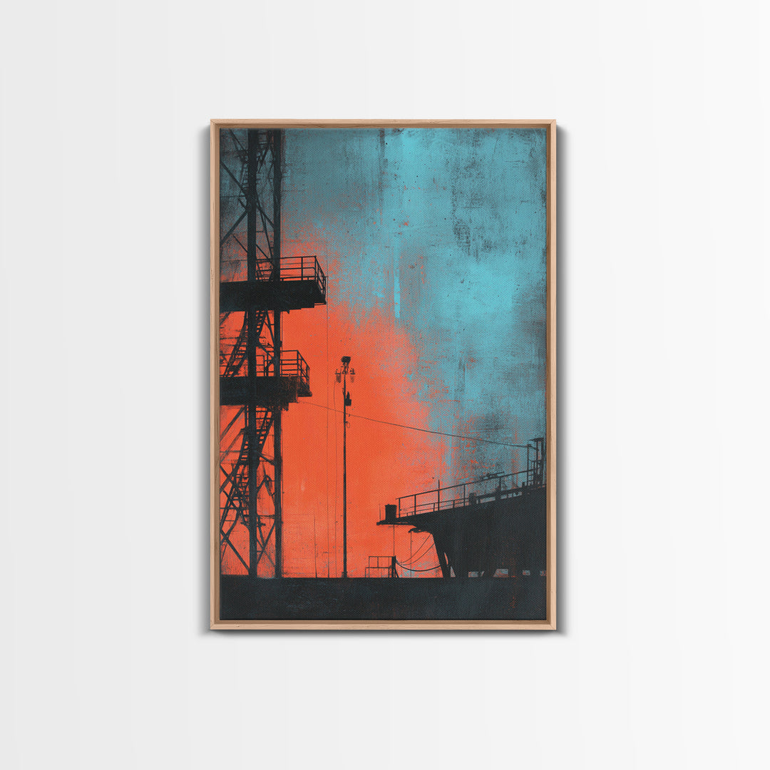 Warehouse Crane Silhouette Framed Canvas Print, Industrial Art, Room Decor, Living Room Decor, Fine Art, Foundry, Printables, IND-2x3-87