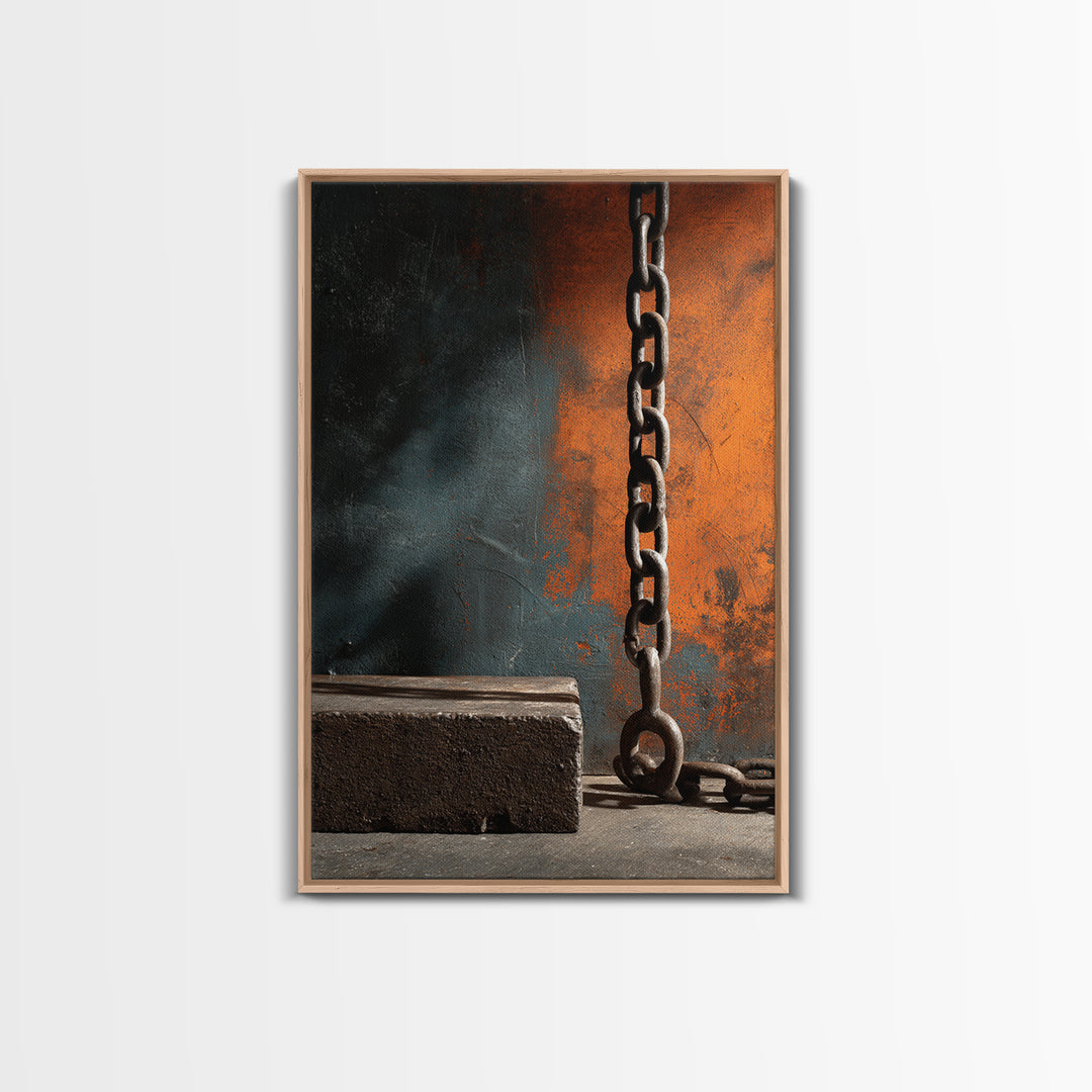 Chain and Hook Still Life Canvas Print, Industrial Art, Black and White Print, Living Room Decor, Fine Art, Foundry, IND-2x3-96