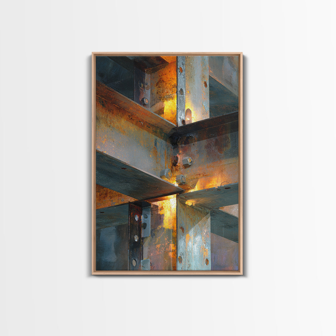 Steel Beams Crossing Like Abstract Lines Framed Canvas Print, Industrial Art, Living Room Decor, Abstract Art, Foundry, IND-2x3-97