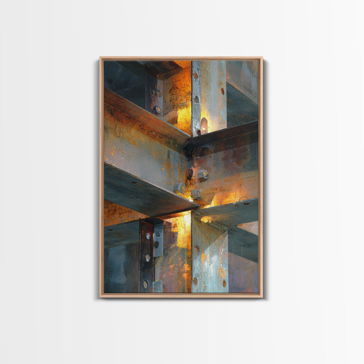 Steel Beams Crossing Like Abstract Lines Framed Canvas Print, Industrial Art, Living Room Decor, Abstract Art, Foundry, IND-2x3-97