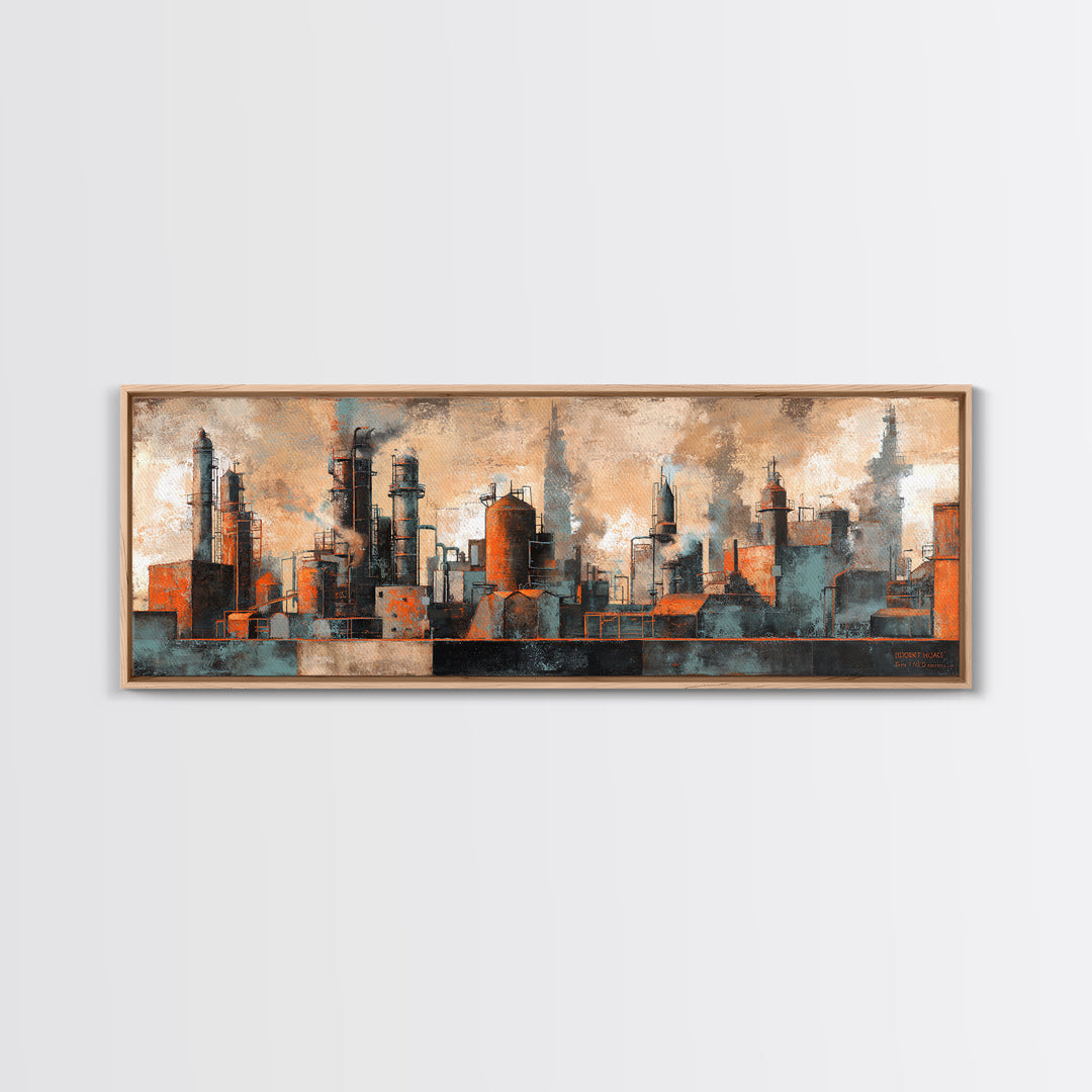 Industrial City Skyline Canvas Print, Industrial Art, Rustic Home Decor, Living Room Decor, Abstract Art, Foundry, IND-3x1-4