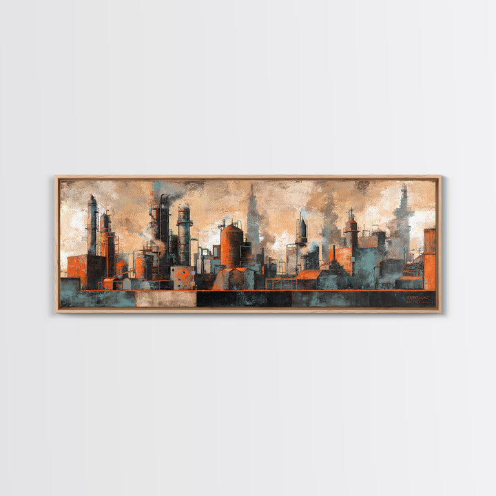 Industrial City Skyline Canvas Print, Industrial Art, Rustic Home Decor, Living Room Decor, Abstract Art, Foundry, IND-3x1-4