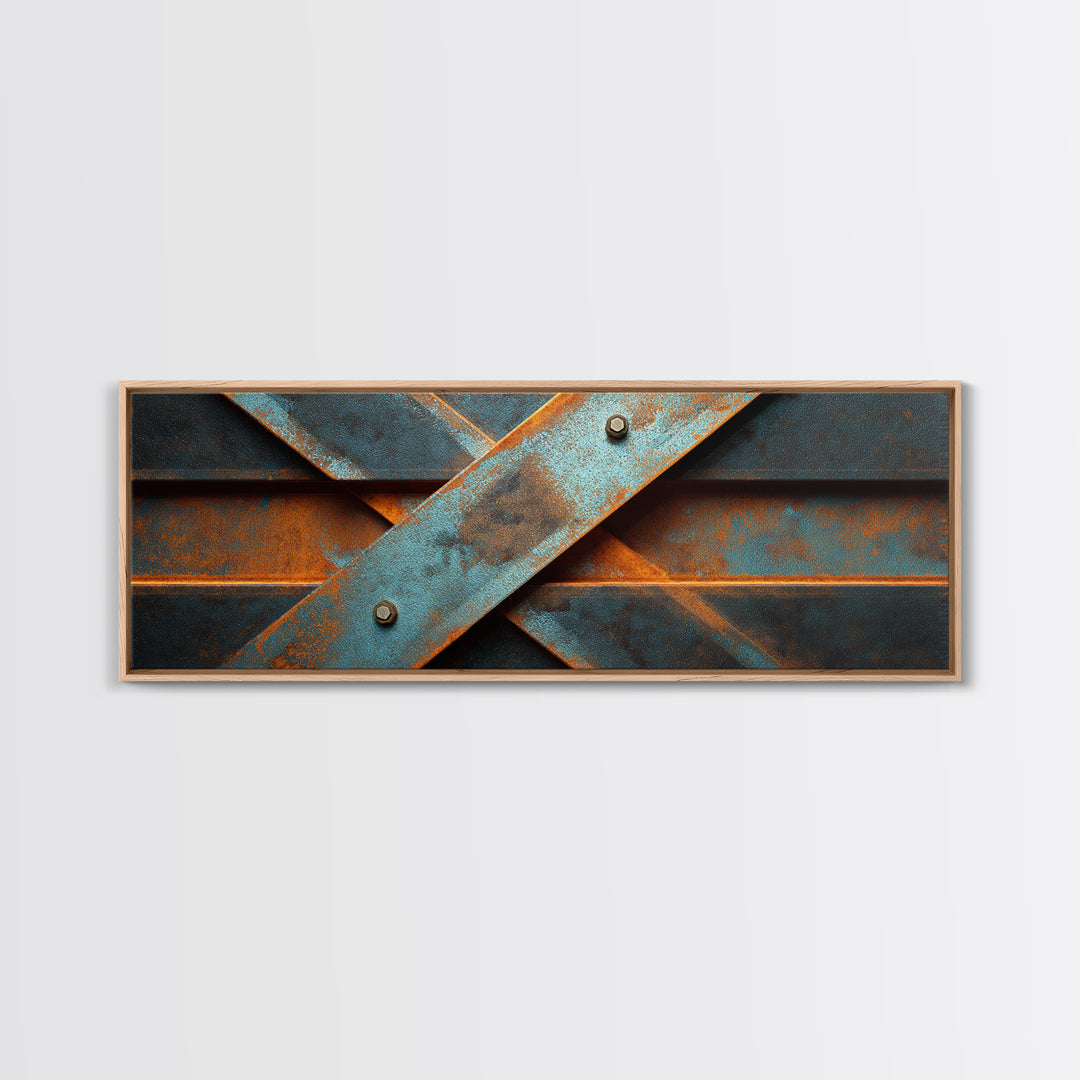 Steel Beams Crossing Like Abstract Lines Canvas Print, Industrial Art, Statement Artwork, Living Room Decor, Foundry, IND-3x1-57