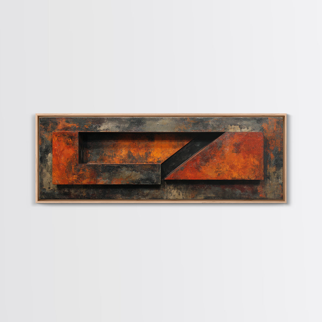 Rust Orange and Charcoal Geometric Abstraction Canvas Print, Industrial Art, Black and White Art, Living Room Decor, Foundry, IND-3x1-6