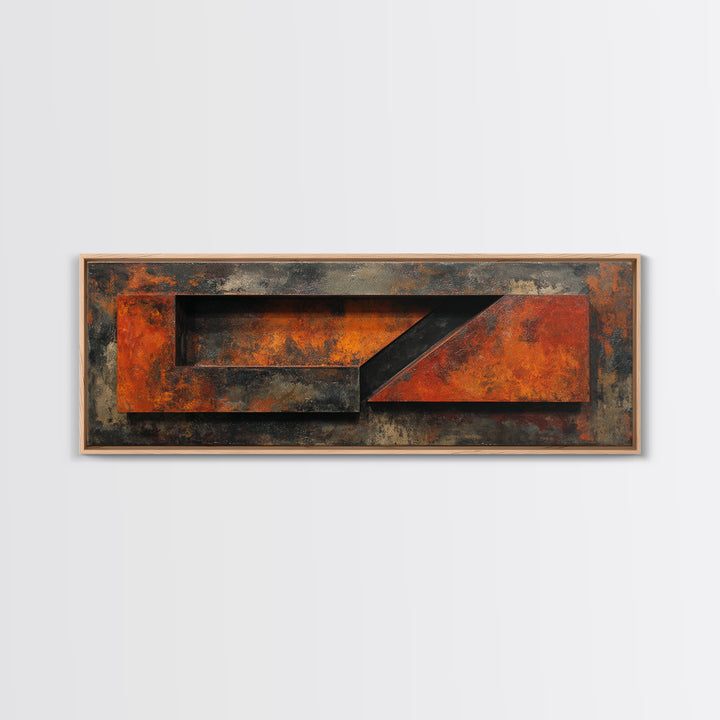 Rust Orange and Charcoal Geometric Abstraction Canvas Print, Industrial Art, Black and White Art, Living Room Decor, Foundry, IND-3x1-6