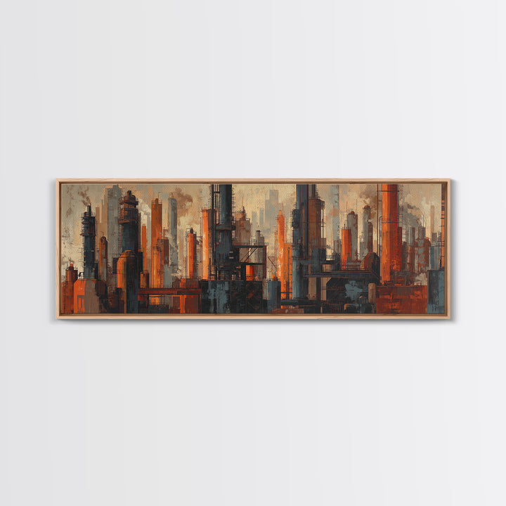 Industrial City Skyline Canvas Print, Industrial Art, Decor, Living Room Decor, Fine Art, Foundry, Black and White Wall Art, IND-3x1-76