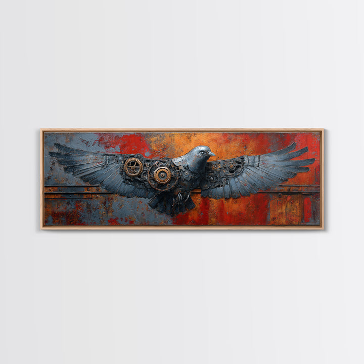 Mechanical Bird Made from Gears Canvas Print, Industrial Art, Abstract Art, Living Room Decor, Foundry, Bauhaus Poster, IND-3x1-83