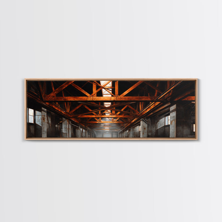 Steel Bridge Truss Canvas Print, Industrial Art, Abstract Wall Art, Living Room Decor, Fine Art, Foundry, Black and White Art, IND-3x1-91