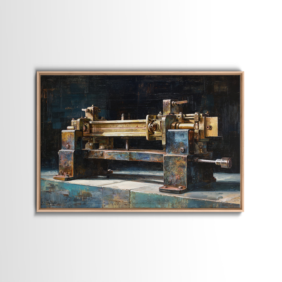 Brass Gauge and Machinery Still Life Canvas Print, Industrial Art, Neutral Decor, Living Room Decor, Fine Art, Foundry, IND-3x2-17