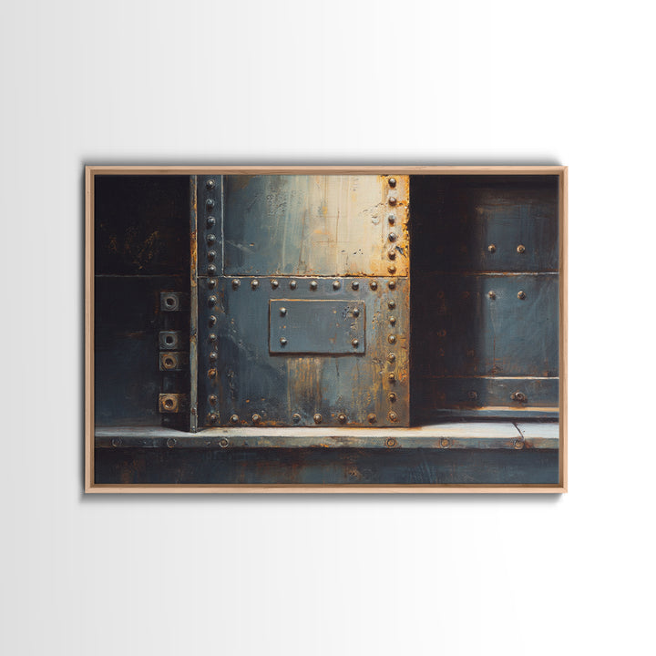 Riveted Metal Panel Texture Study Canvas Print, Industrial Art, Dining Room Wall Art, Living Room Decor, Watercolor Art, IND-3x2-26
