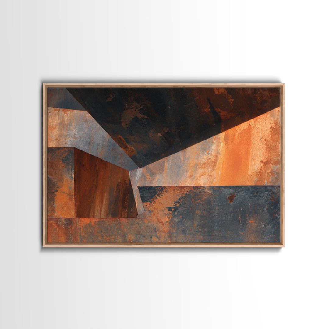 Rust Orange and Charcoal Geometric Abstraction Canvas Print, Industrial Art, Steampunk Decor, Living Room Decor, Abstract Art, IND-3x2-42