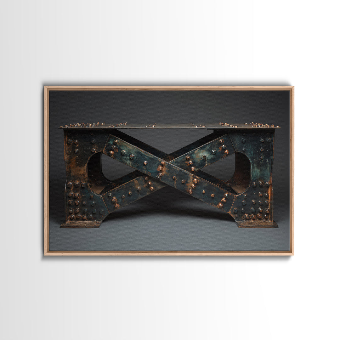 Steel Bridge Truss Framed Canvas Print, Industrial Art, Bauhaus Poster, Living Room Decor, Oil Painting, Foundry, IND-3x2-55