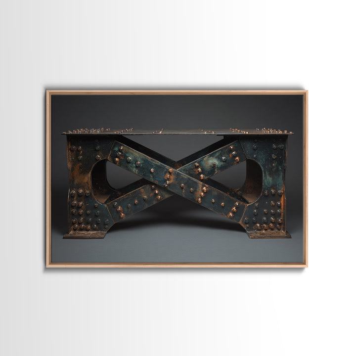 Steel Bridge Truss Framed Canvas Print, Industrial Art, Bauhaus Poster, Living Room Decor, Oil Painting, Foundry, IND-3x2-55