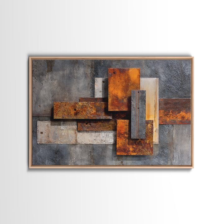 Rust Orange and Charcoal Geometric Abstraction Canvas Print, Industrial Art, Steampunk Decor, Living Room Decor, Abstract Art, IND-3x2-66