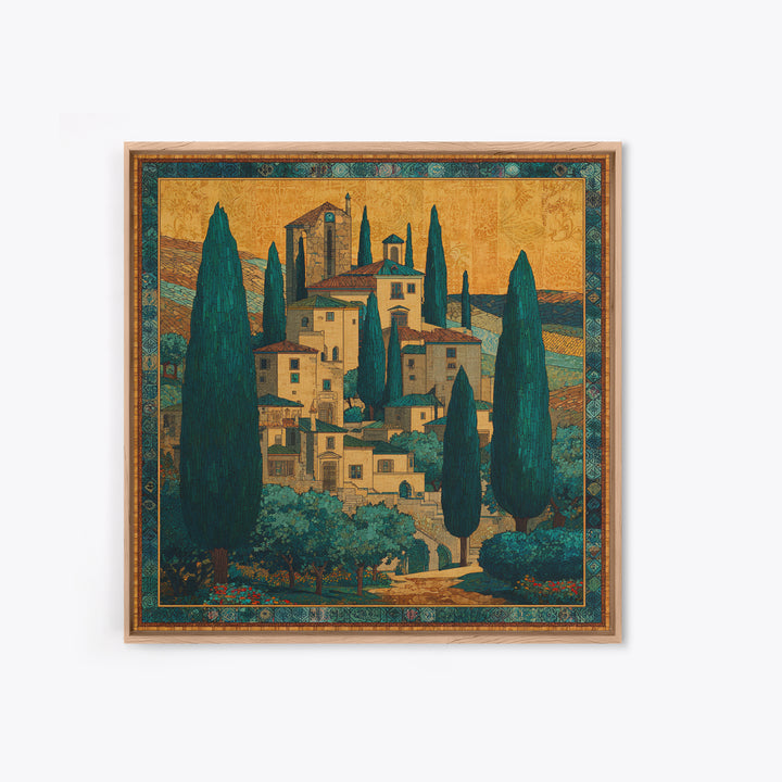 Tuscan Hillside with Cypress Trees and Golden Canvas Print, Italian Villa Art, Farmhouse Wall Art, Living Room Decor, Villa, IVA-1x1-1