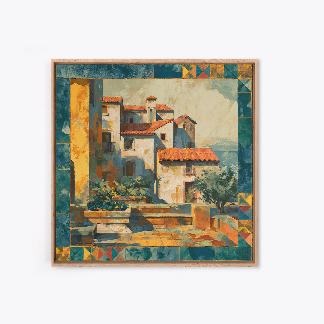 Amalfi Coast Cliffs Canvas Print, Italian Villa Art, Coastal Wall Art, Living Room Decor, Watercolor Art, Villa, IVA-1x1-13