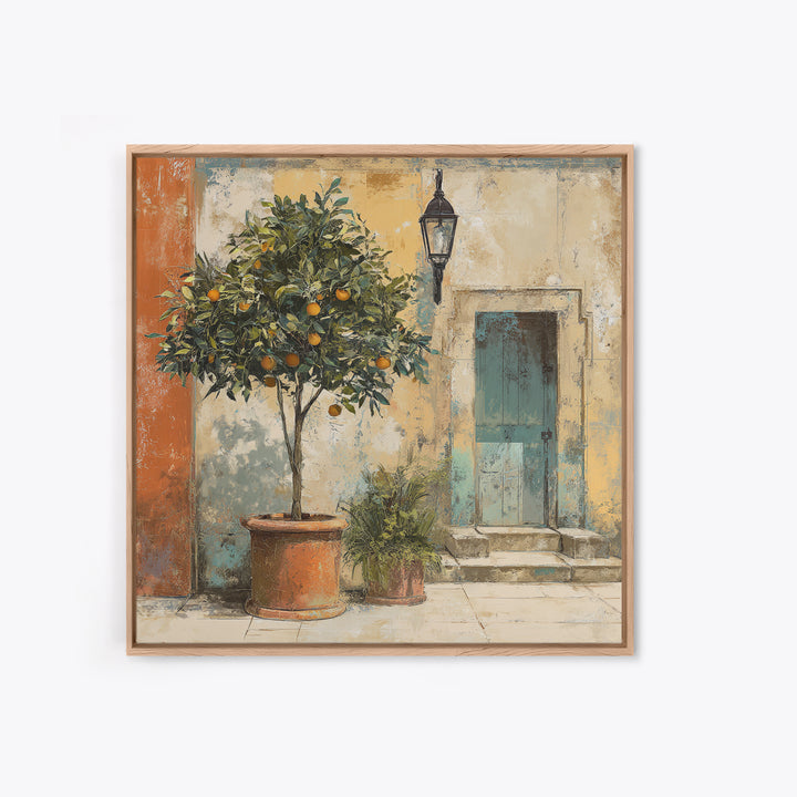 Orange Tree in a Courtyard Planter Canvas Print, Italian Villa Art, Coastal Decor, Living Room Decor, Fine Art, Villa, IVA-1x1-14