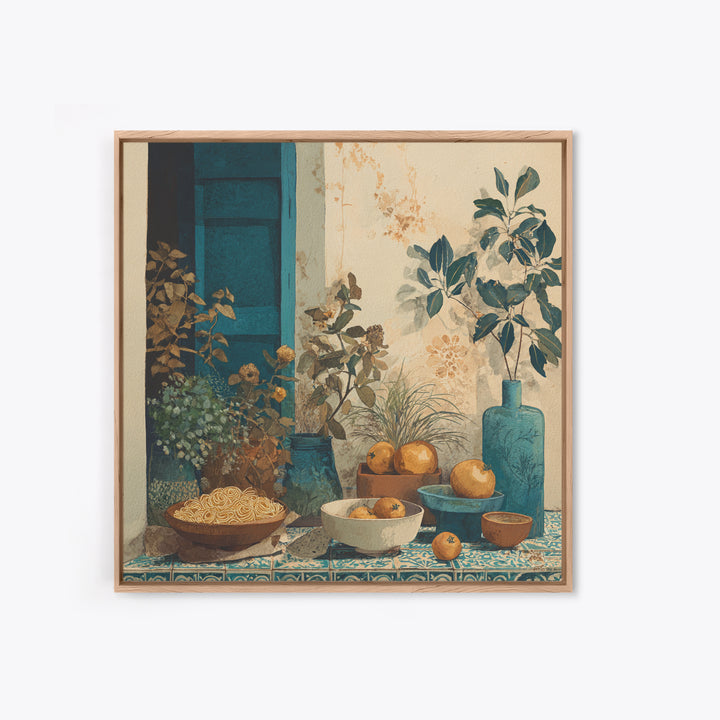 Pasta Herbs and Tomatoes Still Life Canvas Print, Italian Villa Art, Living Room Wall Art, Living Room Decor, Watercolor Art, IVA-1x1-19