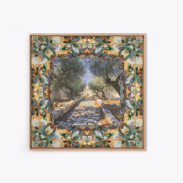 Olive Grove Path Framed Canvas Print, Italian Villa Art, Bedroom Wall Decor, Living Room Decor, Villa, Neutral Wall Art, IVA-1x1-27