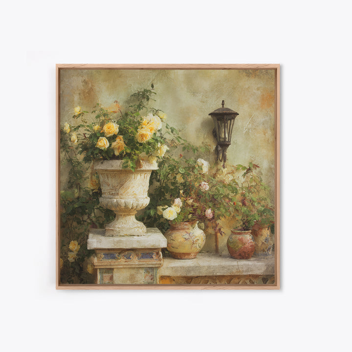Italian Villa Garden Urn Canvas Print, Italian Villa Art, Landscape Art, Living Room Decor, Watercolor Art, Villa, IVA-1x1-30