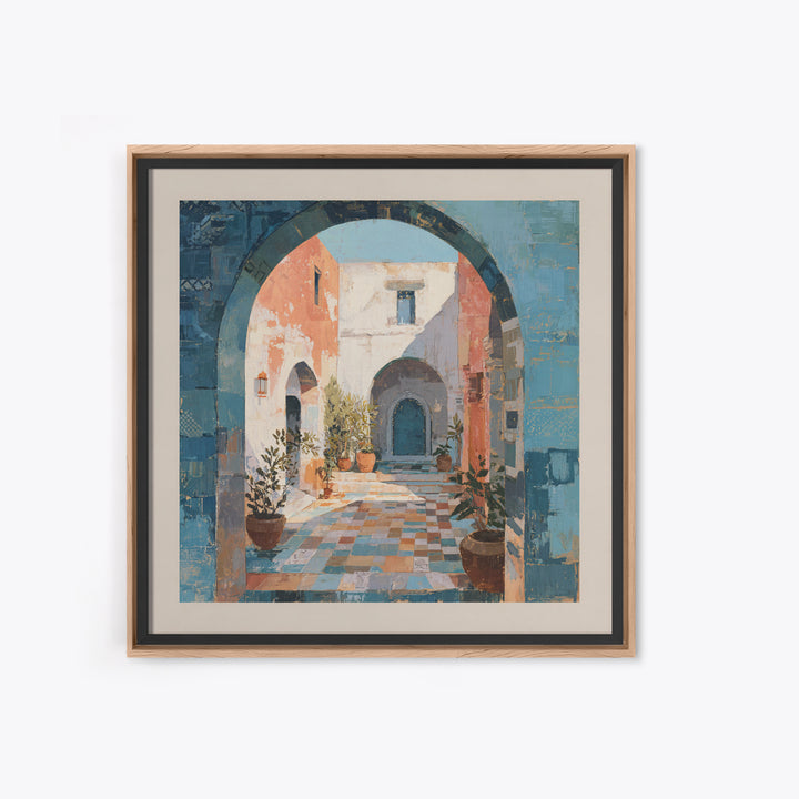 Mediterranean Arch Framing Blue Sea Framed Canvas Print, Italian Villa Art, Home Decor, Living Room Decor, Fine Art, Villa, IVA-1x1-32